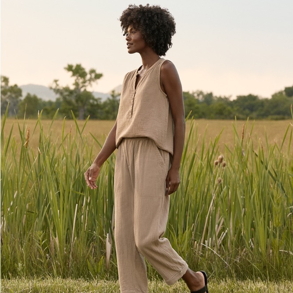 Pact Cropped Gauze Pants in Taupe - Picture 6 of 10